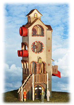 Le Temps Libre slide tower Kuenstlerische Holzgestaltung Kulturinsel Einsiedel